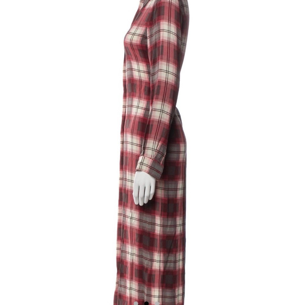 Vintage Celine Burgundy and Cream Plaid Midi Shirt Dress Sz 42 - Picture 3 of 9